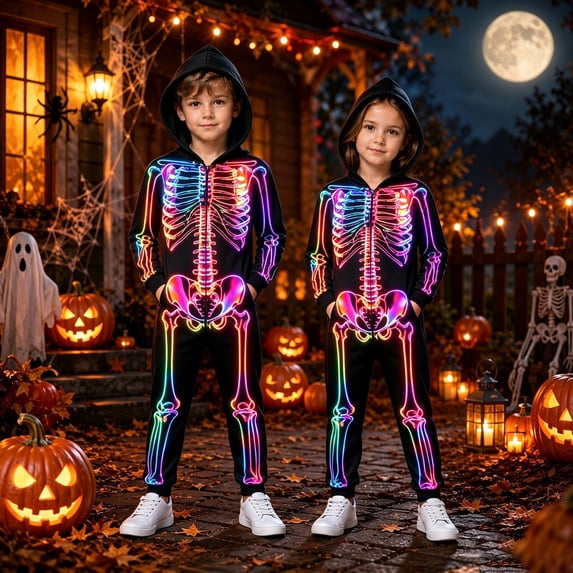 Skeleton Kids Costume Long Sleeved Jumpsuit Halloween Party Clothes Halloween Outfits For Girls 1-12 Years