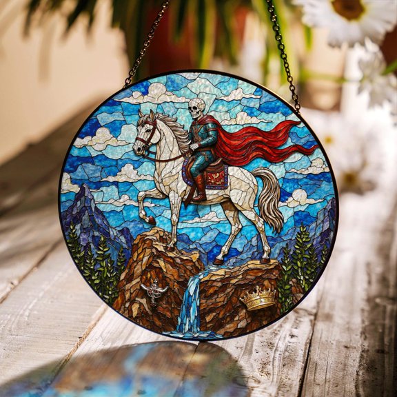 Skeleton Knight On Horse Medieval Fantasy Art Suncatcher Unique Window Decor Gift For Fantasy Lover, Suncatcher Window Hanging, 7.9 in