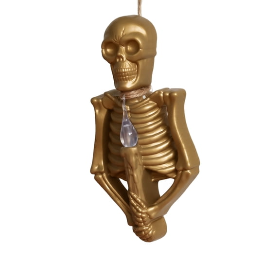 Skeleton LED Electronic Light 1 Pack Gold Red Eye Halloween Decorative Light for Desktop Haunted House Party Spooky Hanging Ornament Holiday Decoration Prop