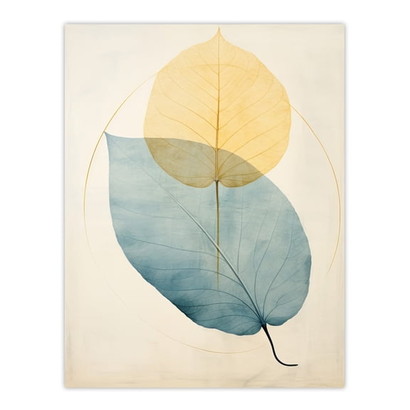 Skeleton Leaves Blue II Leaf Veins Structure Pastel Colour Azure and Yellow Watercolour Painting Unframed Wall Art Print Poster Home Decor Premium