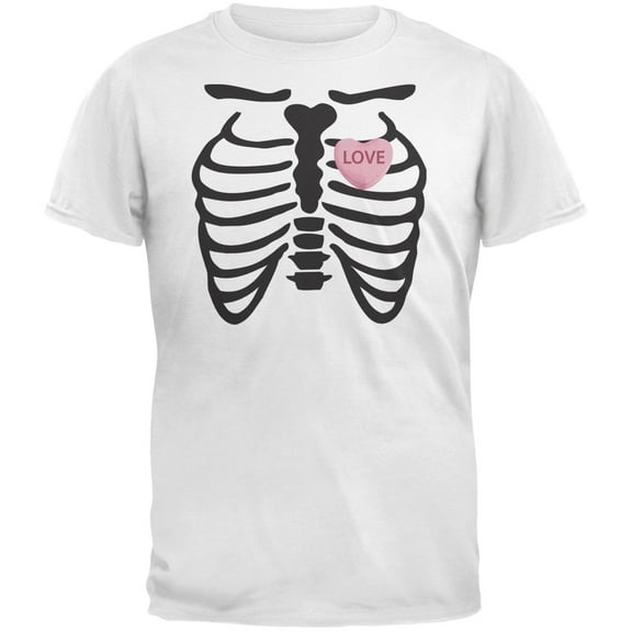 Skeleton Love Candy Heart White Adult T-Shirt - 2X-Large