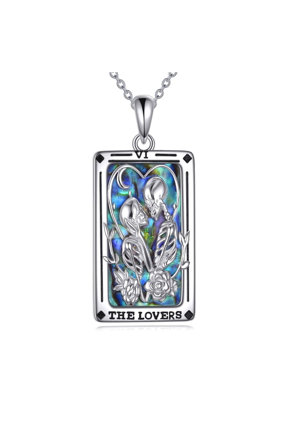 Skeleton Lovers Necklace Sterling Silver Tarot Card Pendant Skull Jewelry Gifts for Women Men
