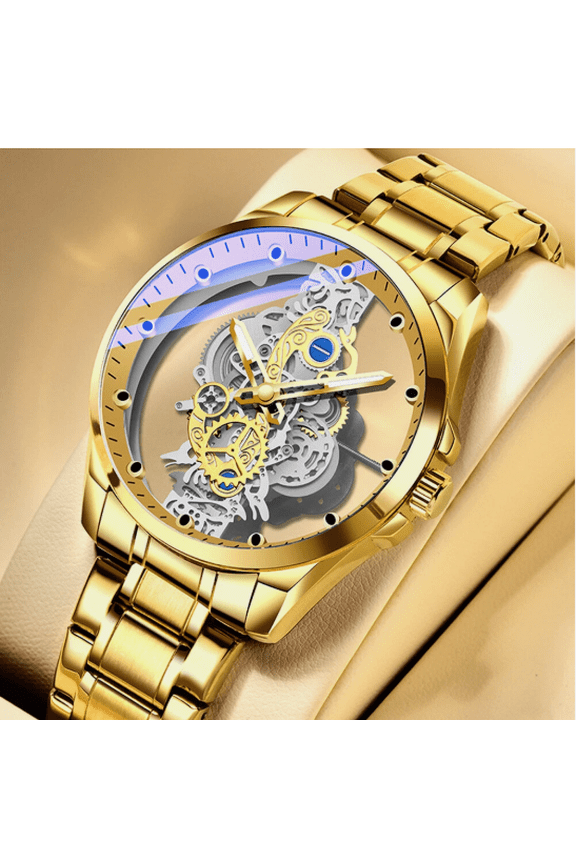Skeleton Luxury Men's Watch  Stainless Steel Quartz Movement Business Style