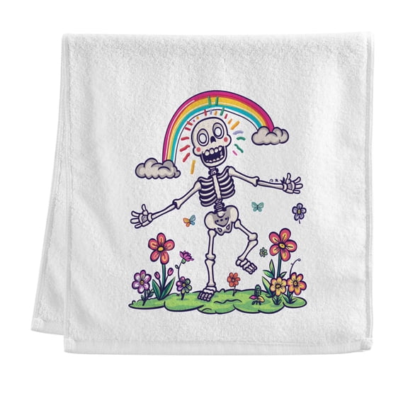 Skeleton Meadow Flowers Clouds Rainbow Pure Cotton Towels Bath Towel Quick Drying for Bathroom Beach Sports 16" x 30"