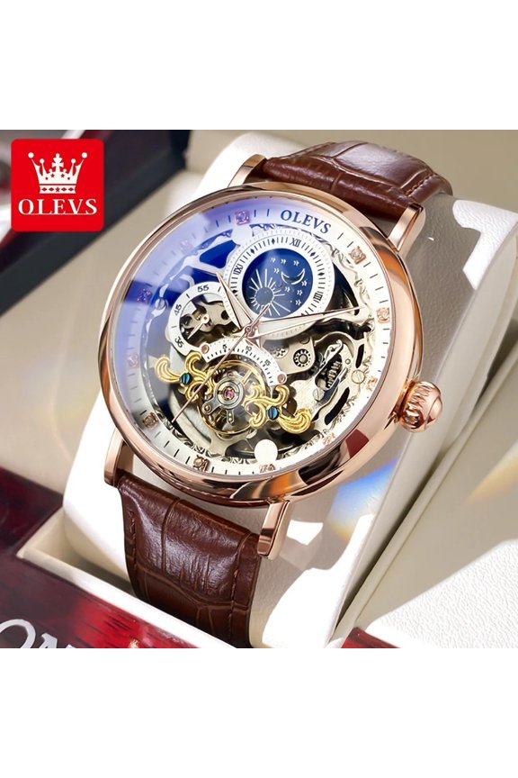 Skeleton Mechanical Automatic Watch Mens Tourbillon Moon Phase Relojes