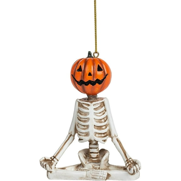 Skeleton Meditating Yoga Pose Jack O Lantern Pumpkin Head Halloween Christmas Ornament
