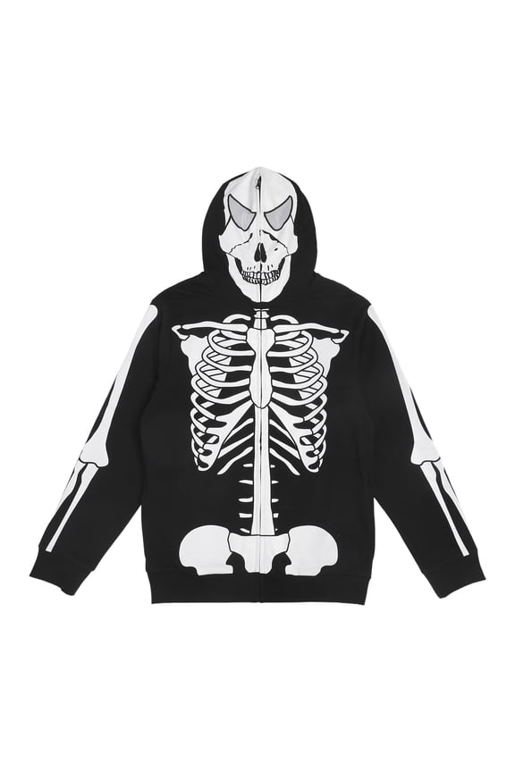 Skeleton Men's Black Long Sleeve Cosplay Zip Hoodie -Medium