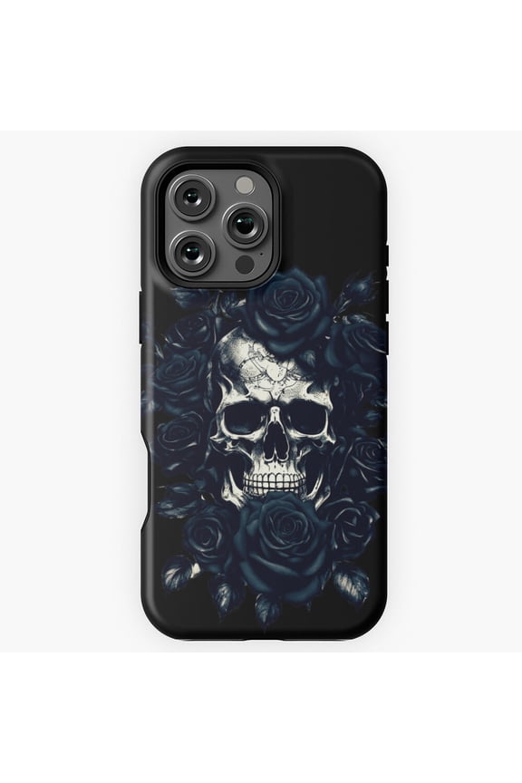 Skeleton Metalhead Blue Roses Rock Art Phone Case for iPhone 11 12 13 14 15 16 17 Pro Max