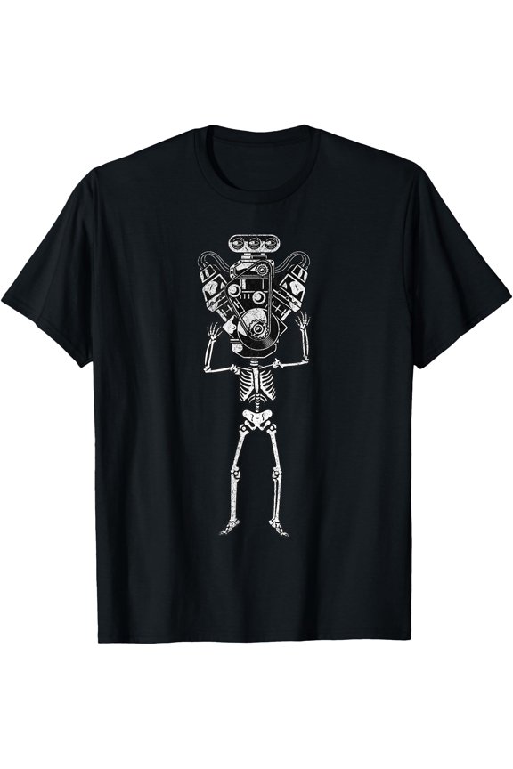 Skeleton Motor Head Hot Rod Mechanic Car Lover Skull Racer T-Shirt, Vintage Birthday Gift