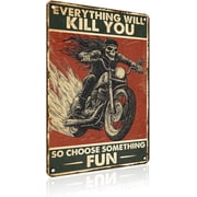 Skeleton Motorcycle Metal Tin Sign Retro Wall Decor Poster for Office Garage Bar Coffee Home 8 x 12 Inch