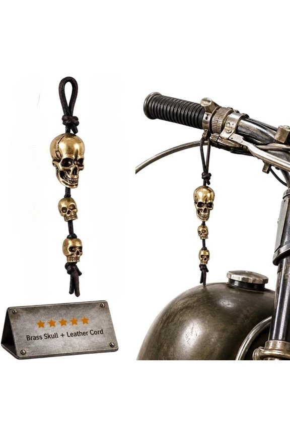 Skeleton Motorcycle Ride Bell Keychain, Brass Skull Bag Charm, 45cm, 1 Pc