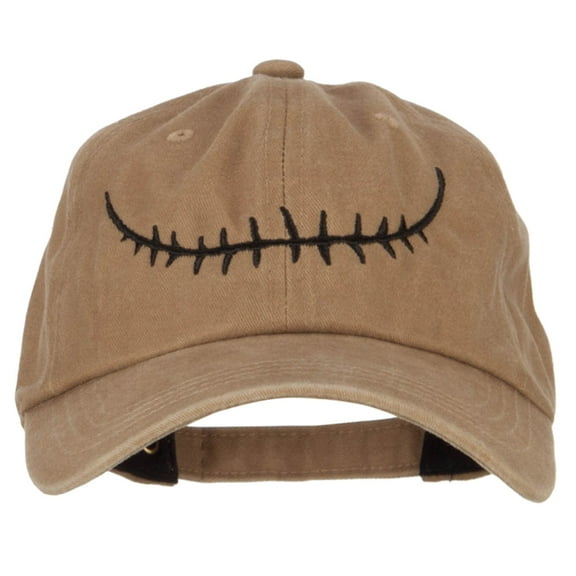 Skeleton Mouth Embroidered Unstructured Cotton Cap - Dk Beige OSFM