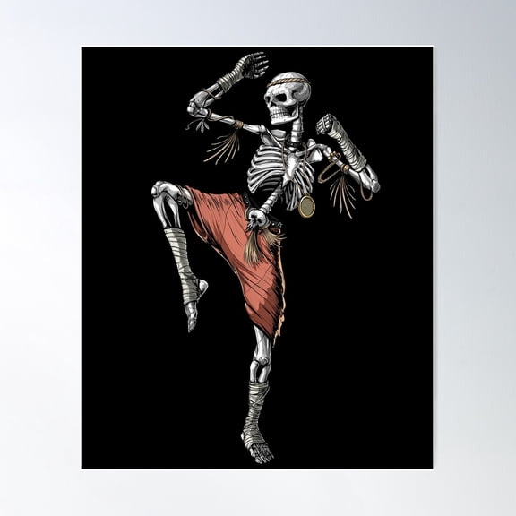 Skeleton Muay Thai Fighter Poster Wall Art, Modern Wall Decor For Living Room Bedroom, 12x18 UNFRAMED