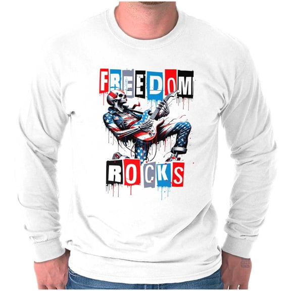 Skeleton Musician Freedom Rocks Long Sleeve TShirt Men Women Brisco Brands S