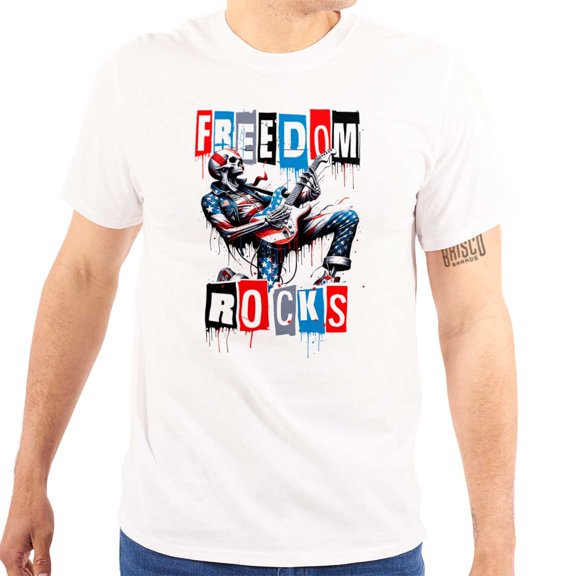 Skeleton Musician Freedom Rocks Plus Size Crewneck Graphic Tee Shirt Brisco Brands 4X