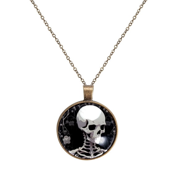 Skeleton Necklace Personalized Custom Photo Round Pendant Adjustable Stainless Steel Necklaces with Gift Box for Men Women Mothers Valentine's Jewelry Gift