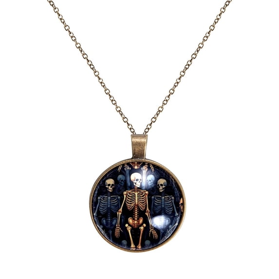 Skeleton Necklace Personalized Custom Photo Round Pendant Adjustable Stainless Steel Necklaces with Gift Box for Men Women Mothers Valentine's Jewelry Gift