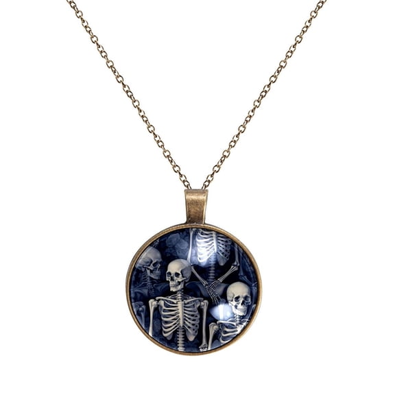Skeleton Necklace Personalized Custom Photo Round Pendant Adjustable Stainless Steel Necklaces with Gift Box for Men Women Mothers Valentine's Jewelry Gift