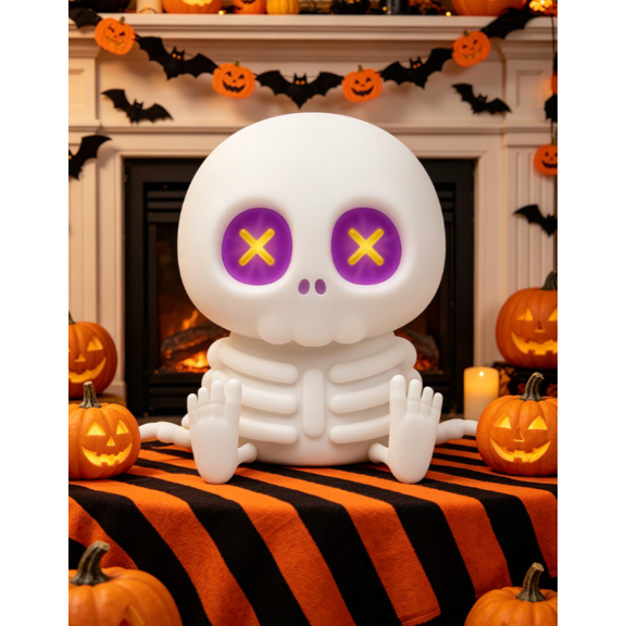 Skeleton Night Light, Silicone Skull Lamp, 2-Level Adjustable Warm Light, Touch Control LED Bedside Lamp for Home, Summerween Party, Halloween Decor, Gift for Christmas Birthday(Orange)