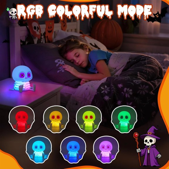 Skeleton Night Light, Silicone Skull Lamp, 8 Colors & 2-Level Adjustable Warm Light, Touch Control LED Bedside Lamp for Home, Summerween Party, Halloween Decor, Gift for Christmas Birthday
