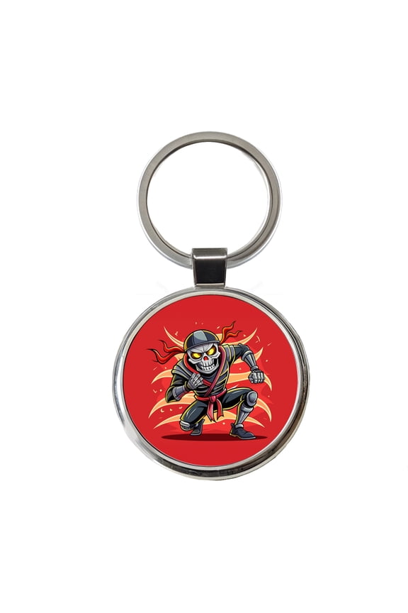 Skeleton Ninja Fighting Warrior Metal Round Keychain