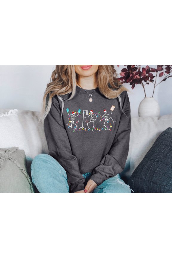 Skeleton Nurse Christmas Sweatshirt, Christmas Skeleton Dancing Tee, Christmas Gift for Nurse, Nursing Tee, Registered Nurse Tee