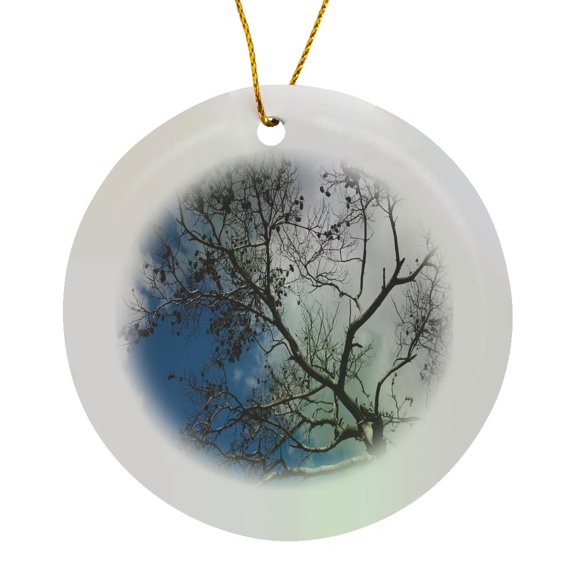 3drose, Skeleton of a Pine Tree Against Sky and Clouds, Circle Porcelain Ornament