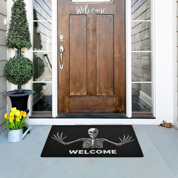 Skeleton Open Arm Halloween Greeting Doormats Welcome Mats Gate Pads Entryway Outdoor 32" x 20"