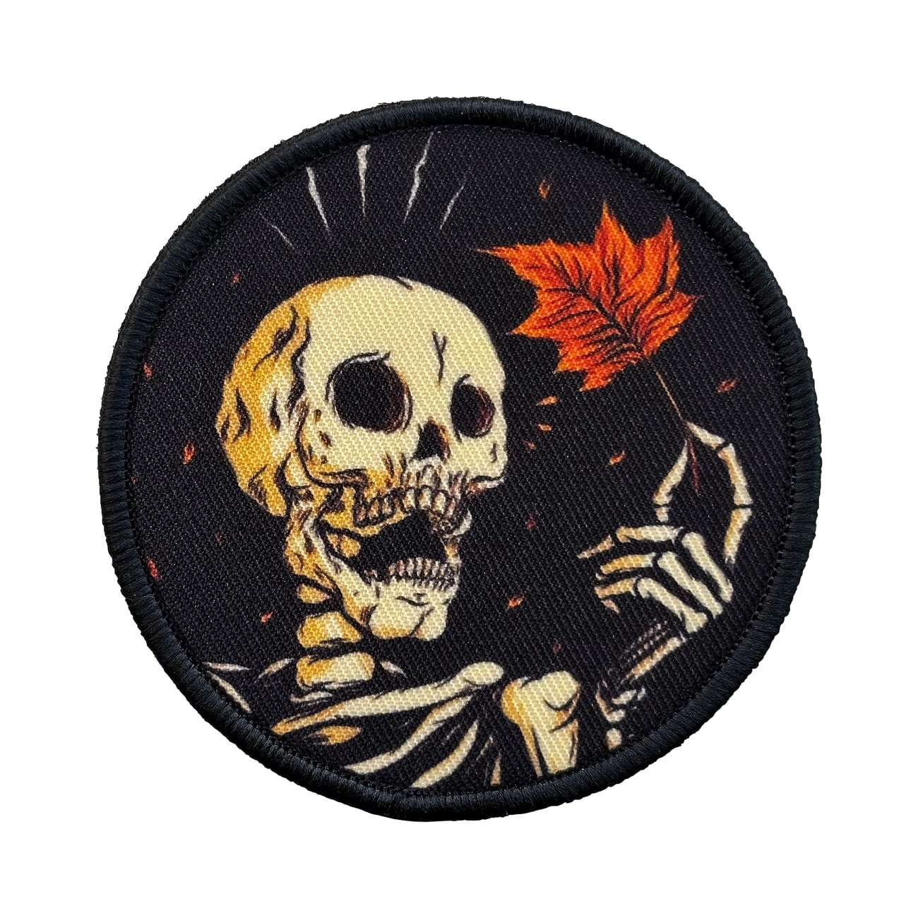 Skeleton Patch with Maple Leaf Design - Hook and Loop Fastener for Backpacks, Jackets, Hats & DIY Projects