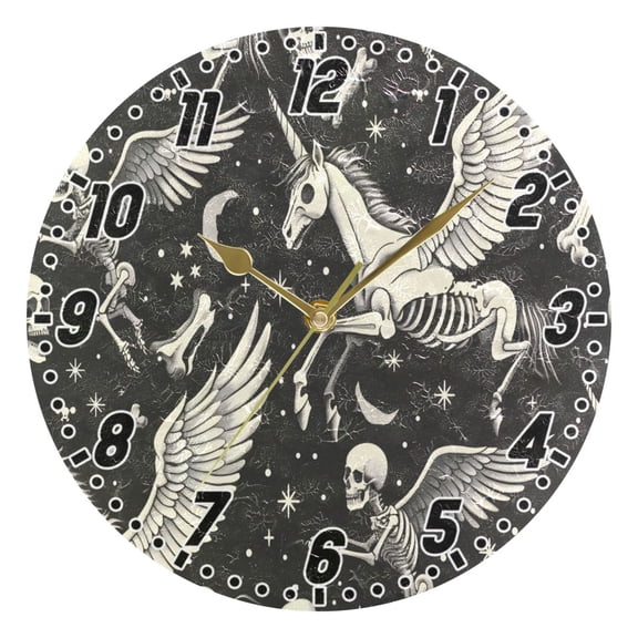Skeleton Pegasus Round Wall Clock Battery Operated Silent Non-Ticking Bedroom Office Kitchen Home School Decor 10"(Gold)