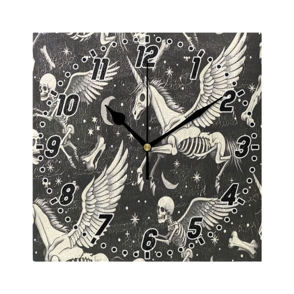 Skeleton Pegasus Wall Clock Battery Operated Silent Non-Ticking Bedroom Office Kitchen Home School Decor 7.8"(Black)