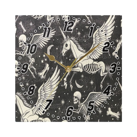 Skeleton Pegasus Wall Clock Battery Operated Silent Non-Ticking Bedroom Office Kitchen Home School Decor 7.8"(Gold)