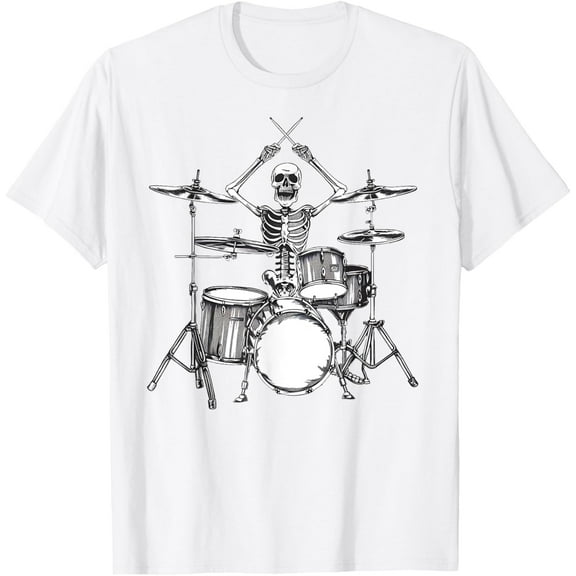 Skeleton Percussionist Drummer Halloween Rock & Roll Music T-ShirtMen's and women's pure cotton short-sleeved shirts