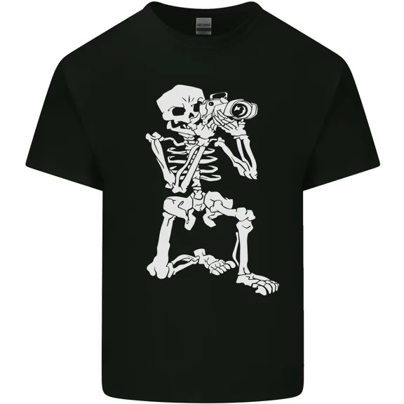 Skeleton Photographer Camera Picture Funny Retro Vintage Art Graphic Unisex T-Shirt Y1275, Up to Size 5XL