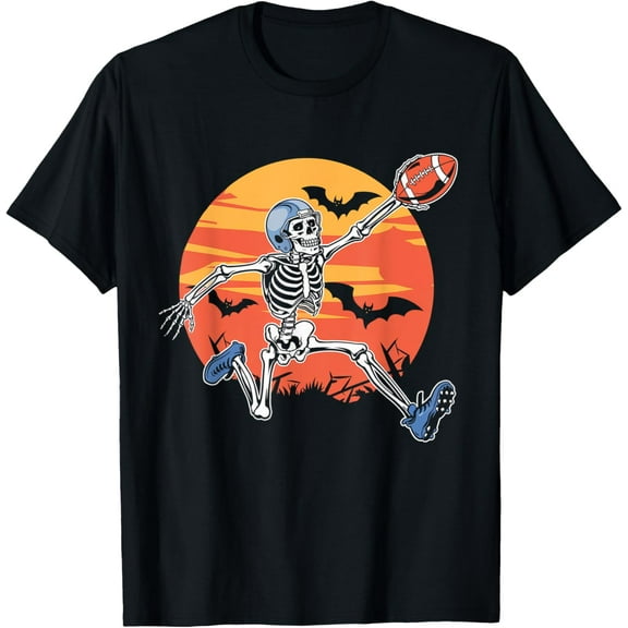 Skeleton Player Football Vintage Funny Gifts Halloween Men Boys T-shirt
