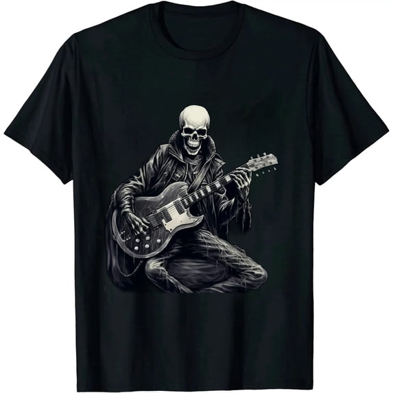 Skeleton Playing Guitar Rock And Roll Funny Skull T-Shirt