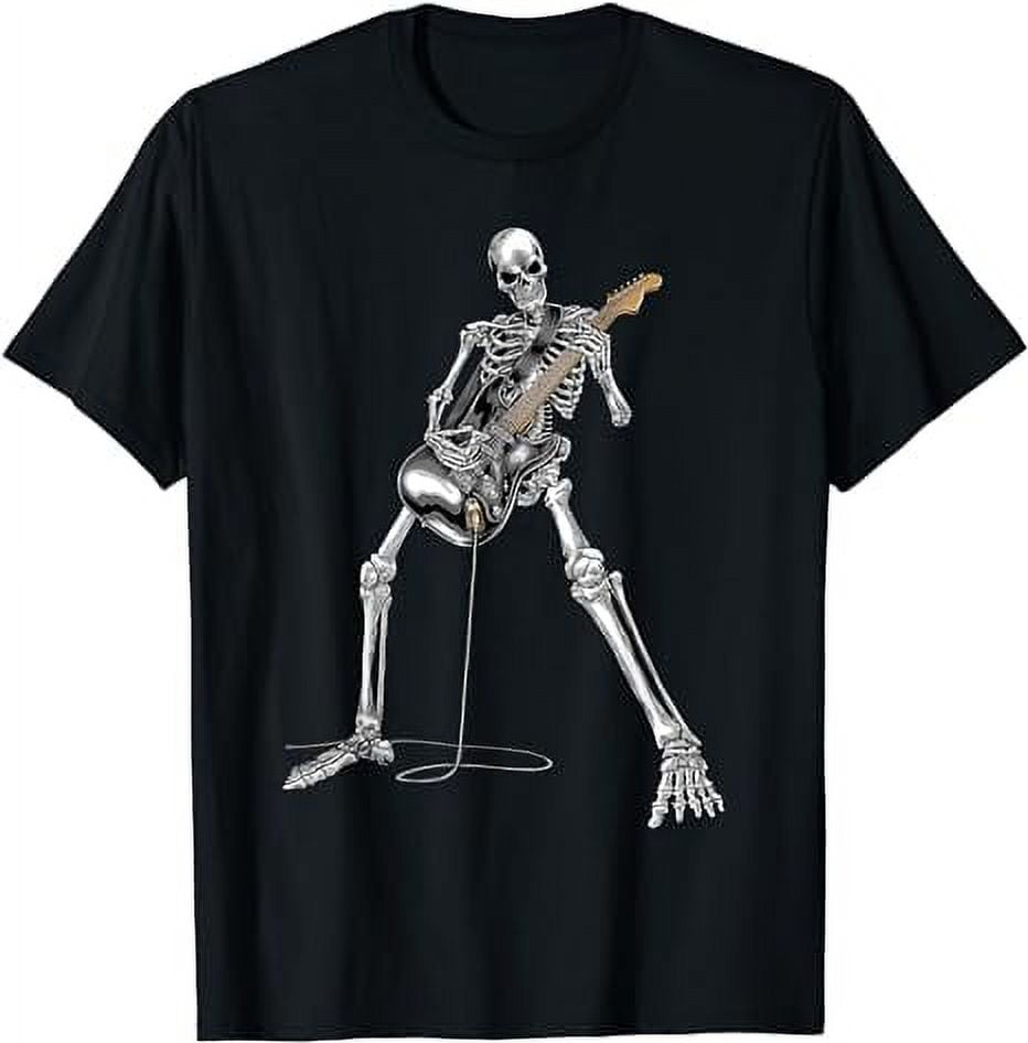 Skeleton Playing Guitar Rock And Roll Graphic Band Tees TShirt