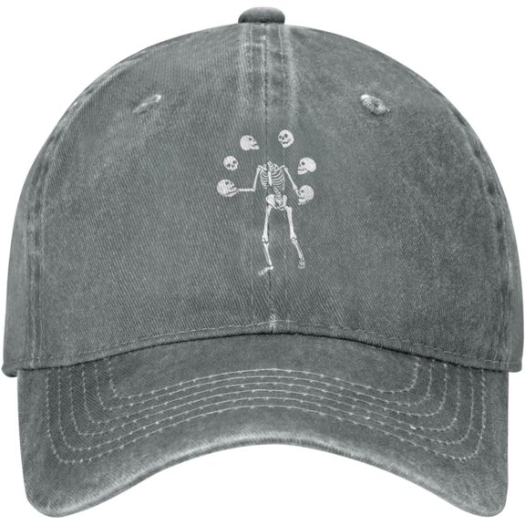 Skeleton Playing Heads Distressed Adjustable Washed Denim Mens Dad Trucker Hat Baseball Ball Cap for Men