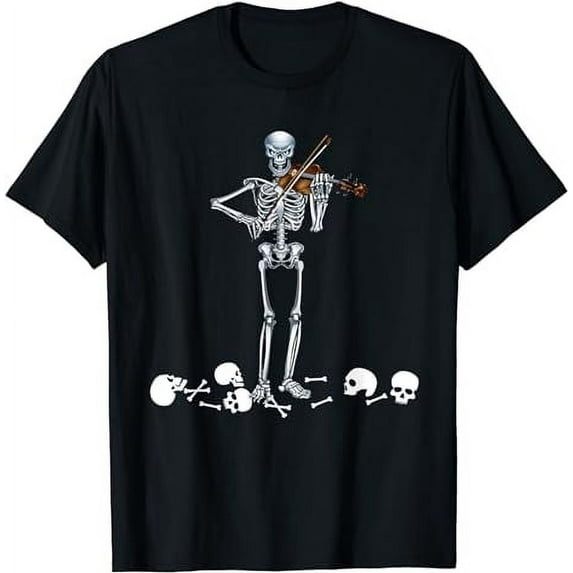 Skeleton Playing Violin Instruments Musician Halloween T-Shirt