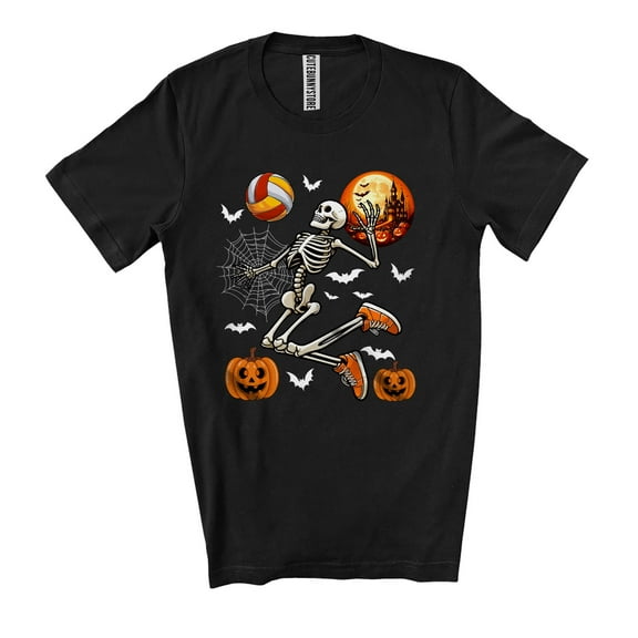 Skeleton Playing Volleyball; Joyful Halloween Costume Volleyball Sport Player; Family Group Unisex T-Shirt