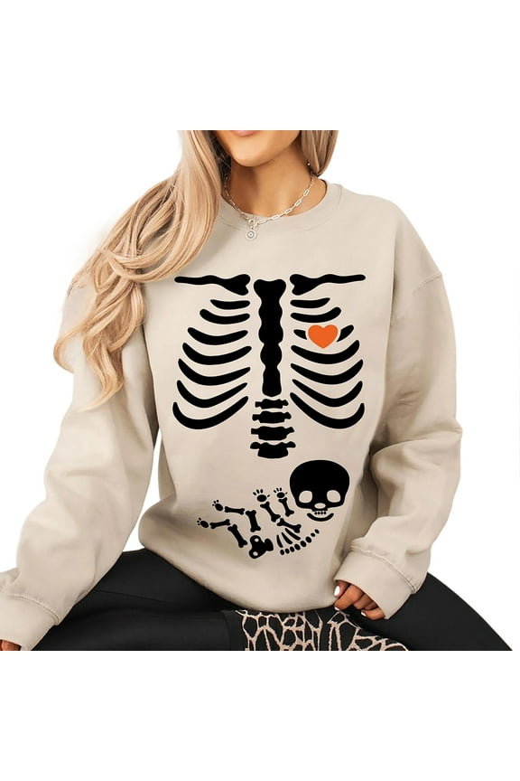 Skeleton Pregnant Sweatshirt – Halloween Maternity Sweater, New Boy Pregnancy Announcement Pullover for Women