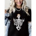 thumbnail image 1 of Skeleton Print Halloween Short Sleeve Shirt for Women, 1 of 4