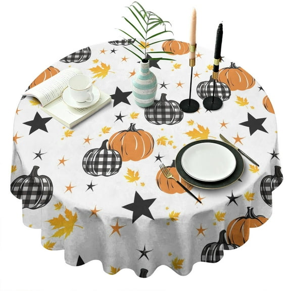 Skeleton Print Halloween Tablecloth 60 Inch Round - Waterproof Washable Spooky Scary Skull Artwork
