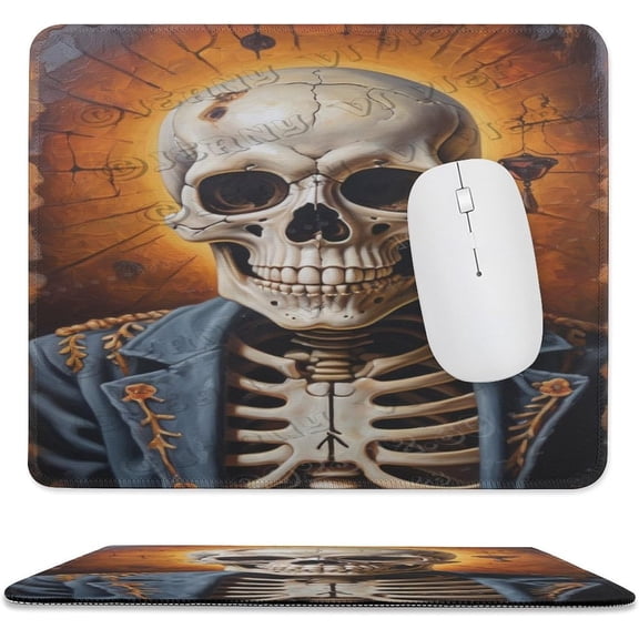 Skeleton Print Mouse Pad with Stitched Edge,Premium-Textured Mouse Mat, Non-Slip Rubber Base Mousepad for Laptop, Computer & PC 10"x12"