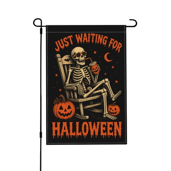 Skeleton Pumpkin Halloween Garden Flag for Outdoor Yard and Haunted House Spooky Decor 12x18 in