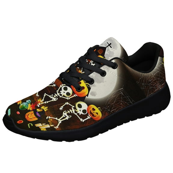 Skeleton Pumpkin Halloween Shoes Sneakers for Women Men Black Size 3.5
