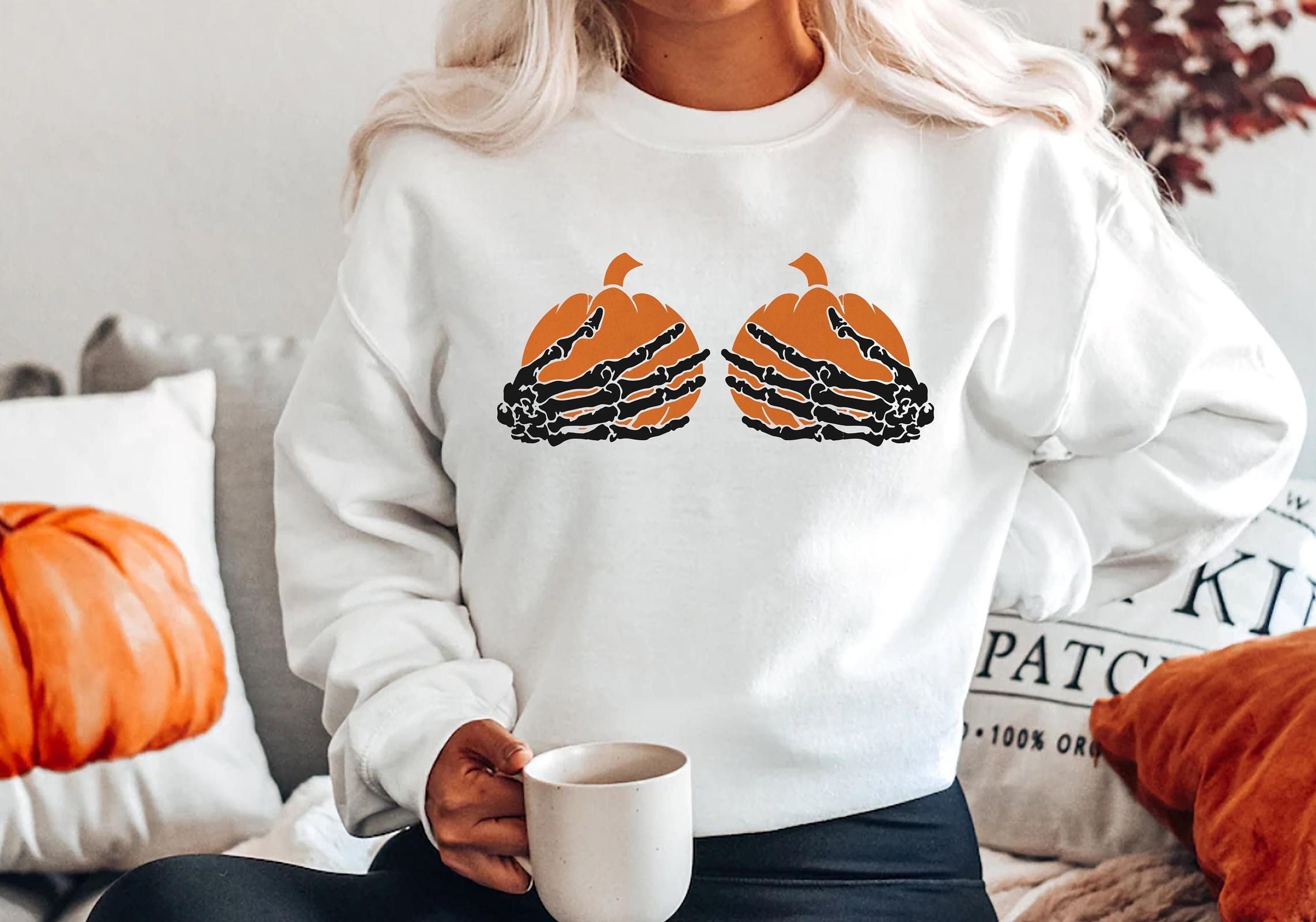 Skeleton Pumpkin Hands Shirt, Funny Halloween Sweatshirt, Halloween