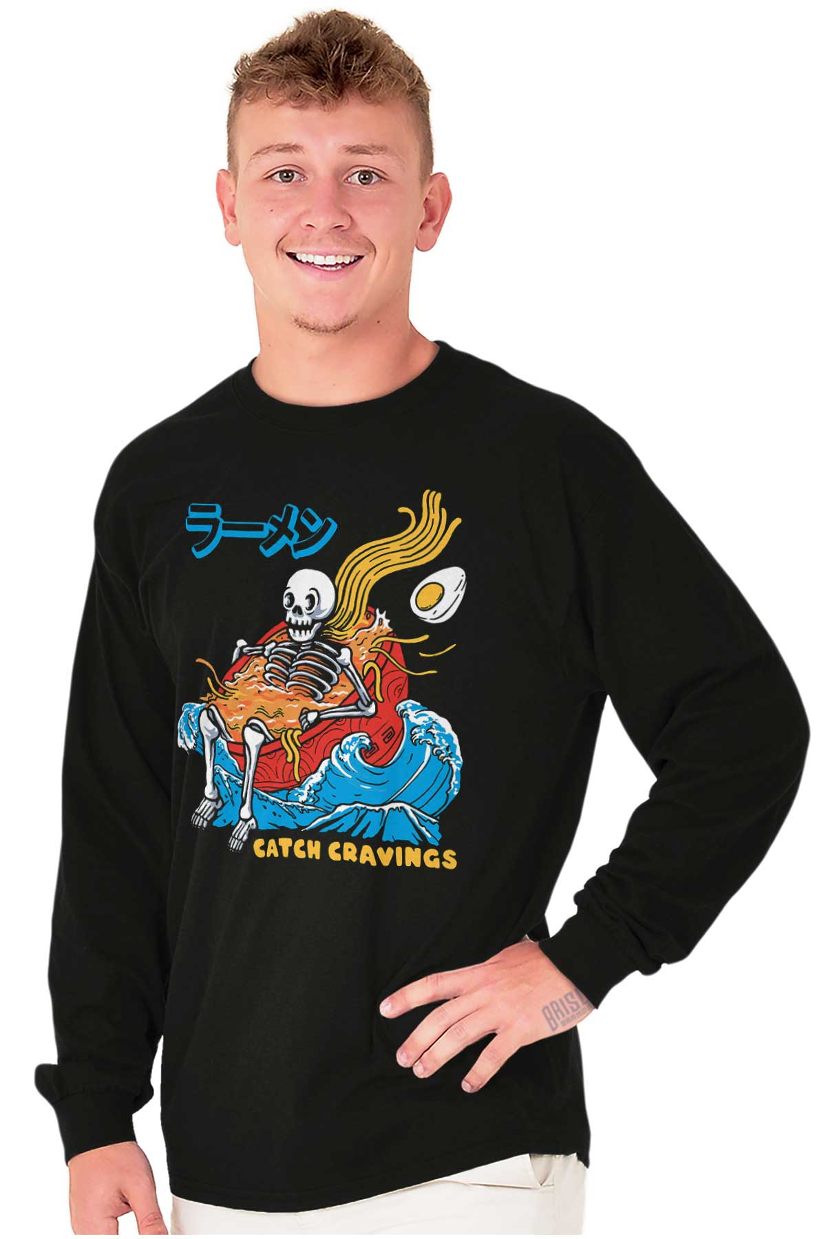 Skeleton Ramen Surf Catch Cravings Long Sleeve TShirt Men Women Brisco Brands S