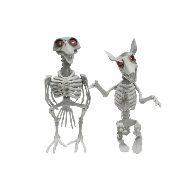 Skeleton Rat Crow 2pc Spooky LED Light Up Set Realistic Haunted House Prop Halloween Home Decor