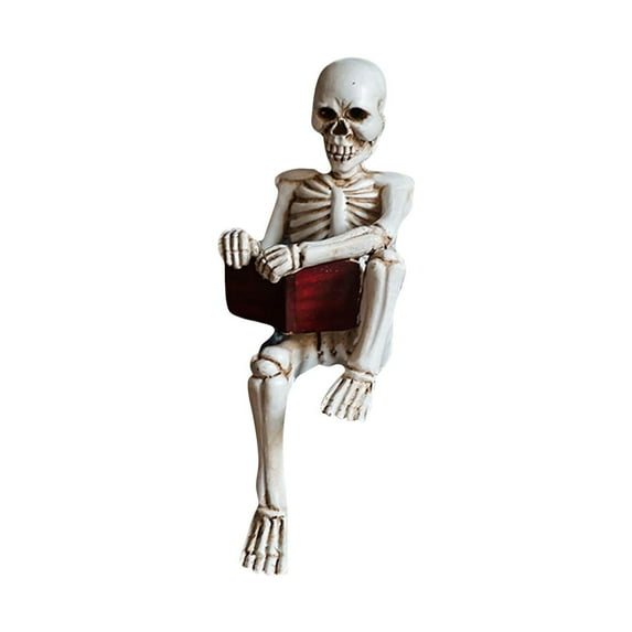 Skeleton Reading Book Figurine – Skeleton Reading Ornament for Halloween Parties & Tabletop Decor